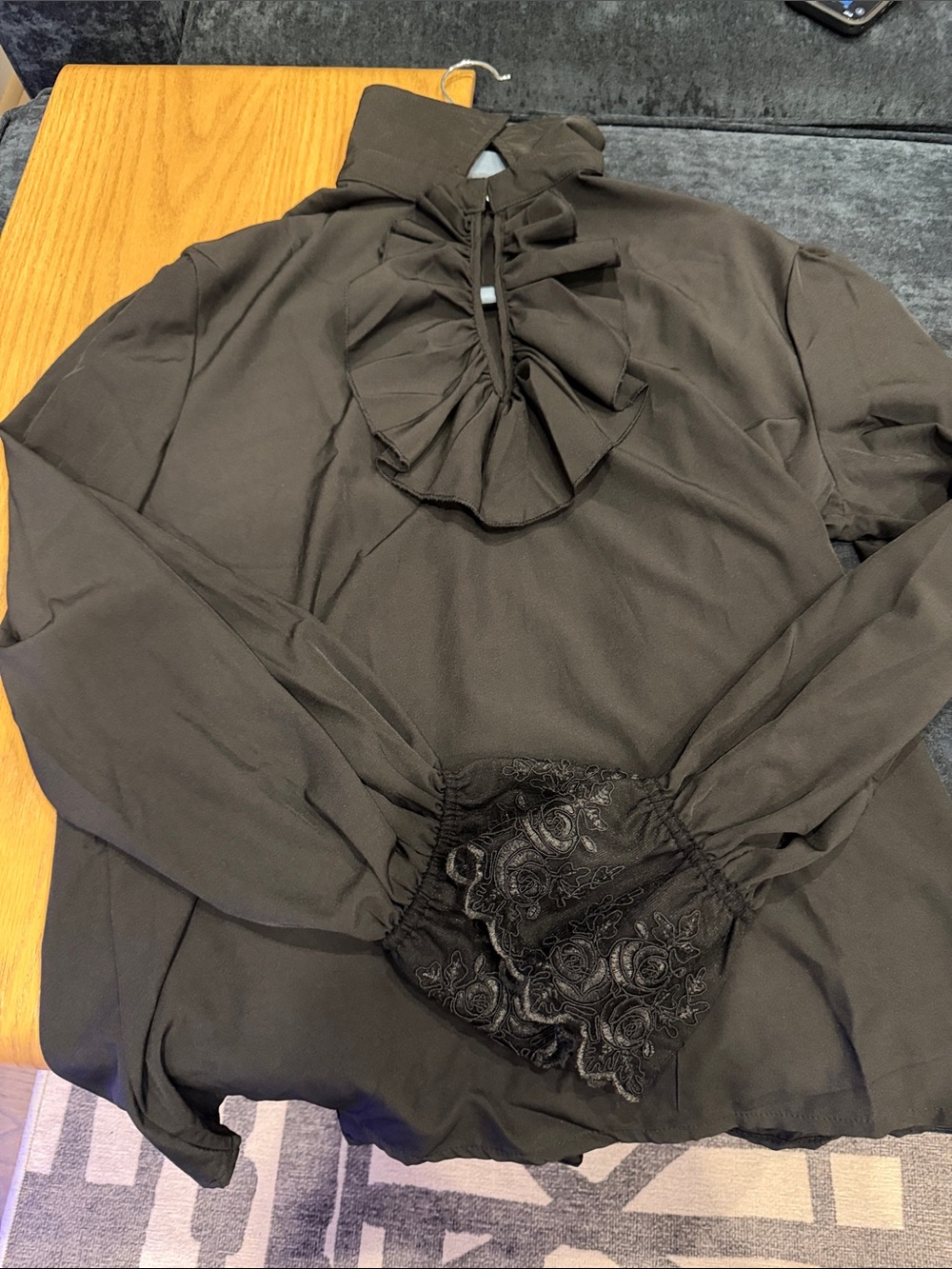 Women's Black Ruffle V-Neck Blouse